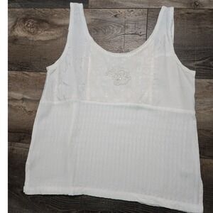 The Icing Tank Top Women Ivory Beaded Lace Boho Cottagecore Mixed Media M